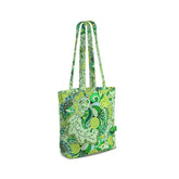 Misa Everyday Large Cotton Tote - Green Abstract Paisley Print Psychedelic Tangle Floral Swirls Retro Zen Bold Vibrant Wild Funky Bespoke Handmade Shoulder Bag